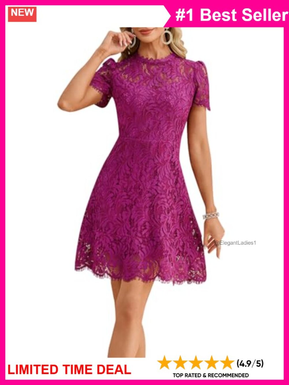 Elegant Lace Cocktail Dress Short Sleeve Knee Length Bodycon Party Wedding Guest